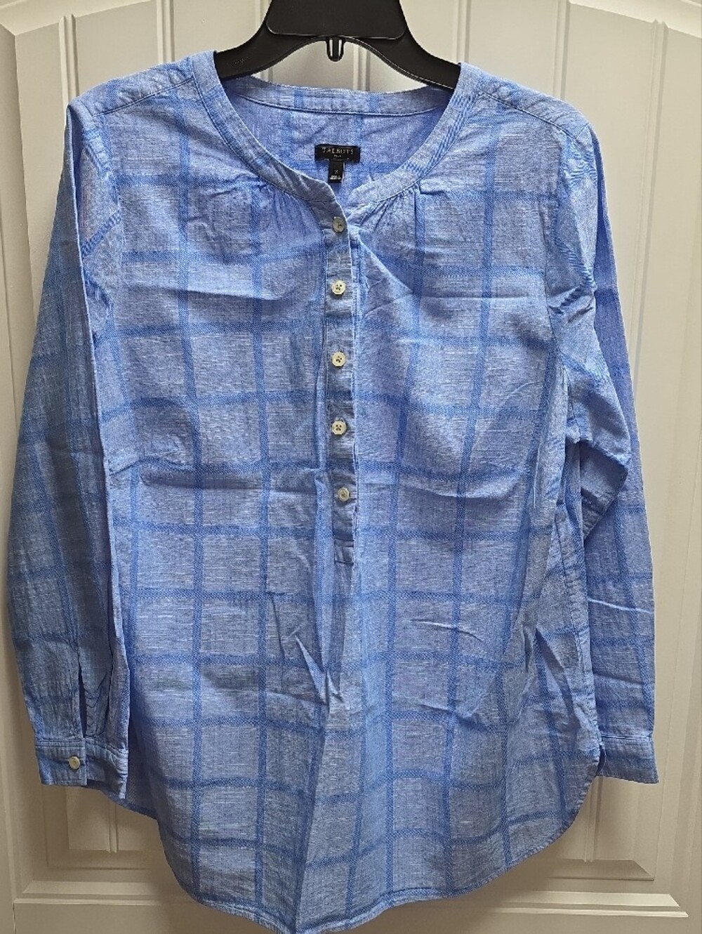 Talbots Light Blue Plaid Button-Front Casual Shirt